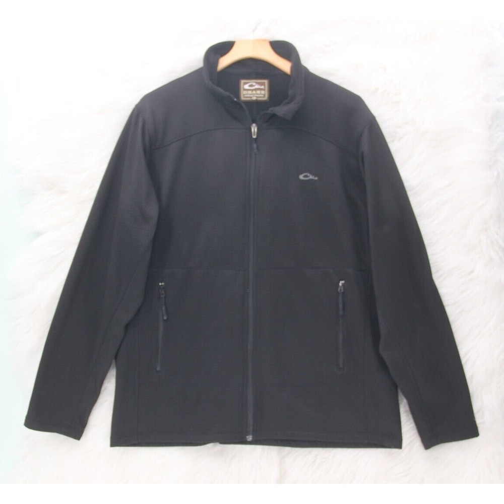 DRAKE WATERFOWL BREATHLITE FULL ZIP JACKET Sz L Black Waffle Fleece Lined #434